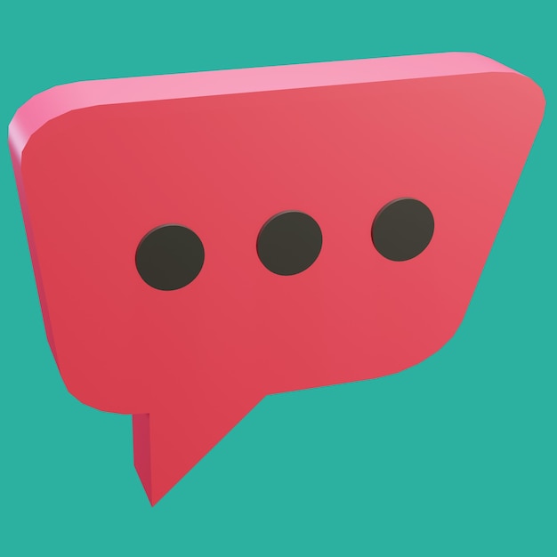 PSD free psd 3d render file bubble chat with red color box shape and 3 dots