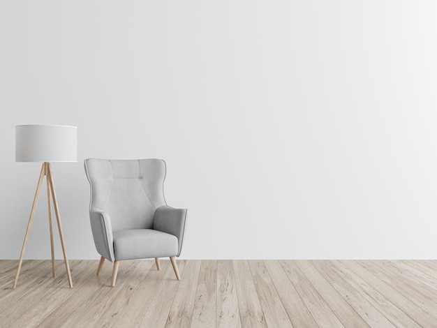 PSD free psd a chair in a white room with a white wall and a lamp