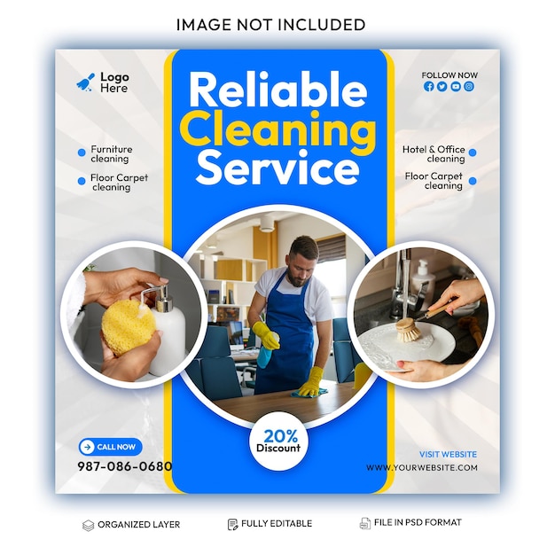 Free PSD cleaning service square flyer social media post or Instagram banner template