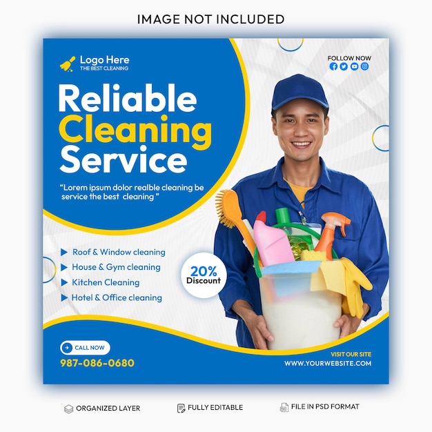 Free PSD cleaning service square flyer social media post or Instagram banner template