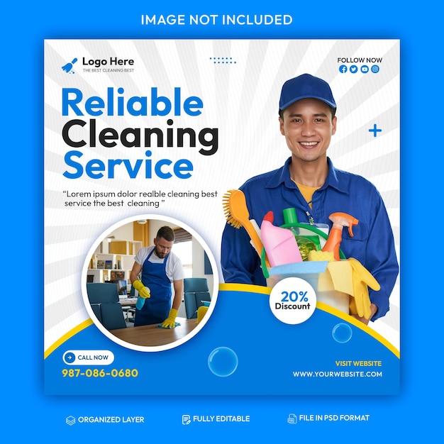 Free PSD cleaning service square flyer social media post or Instagram banner template