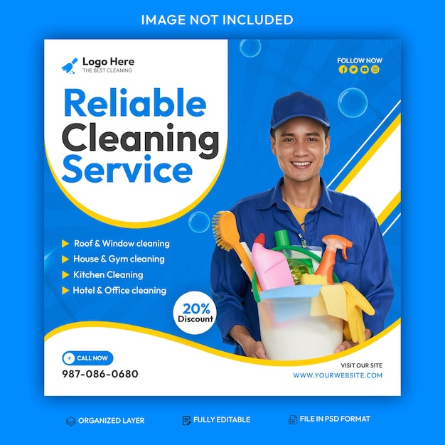 Free PSD cleaning service square flyer social media post or Instagram banner template