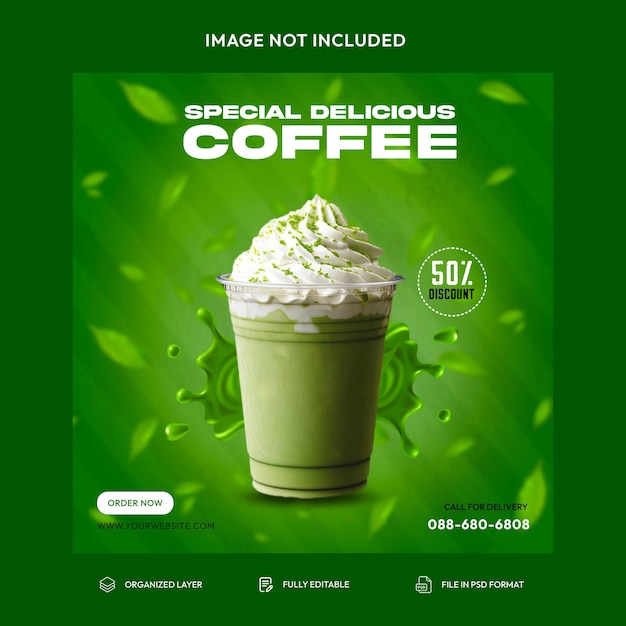 Free PSD coffee shop drink menu promotion social media Instagram post banner template design