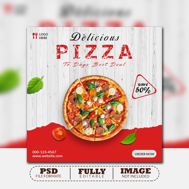 Free PSD delicious pizza social media banner template and food menu