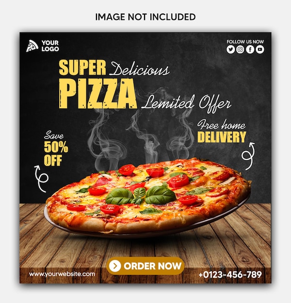 Free PSD food menu and delicious pizza instagram and facebook post template