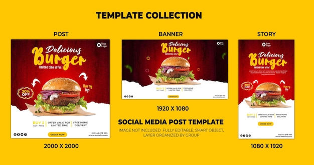 Free PSD food social media banner post set template