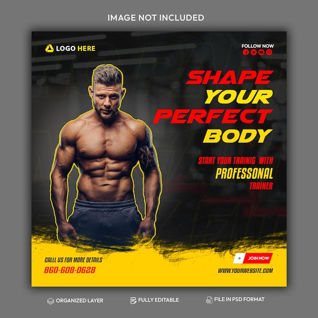 Free PSD gym and fitness social media banner template