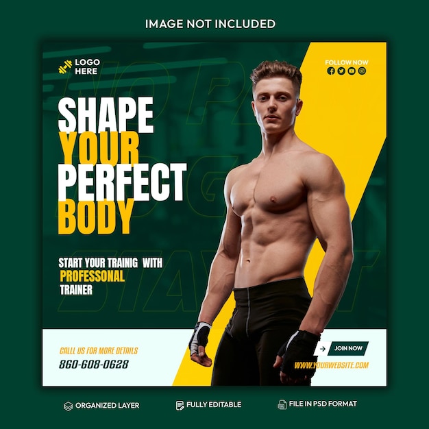 Free PSD gym and fitness social media banner template