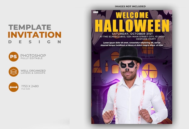 Free PSD halloween invitation template with scary pumpkins