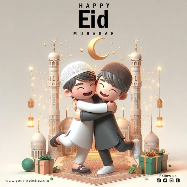 Free PSD Happy Eid Mubarak social media poster design