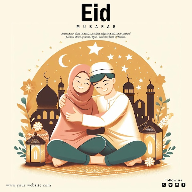 Free PSD Happy Eid Mubarak social media poster design