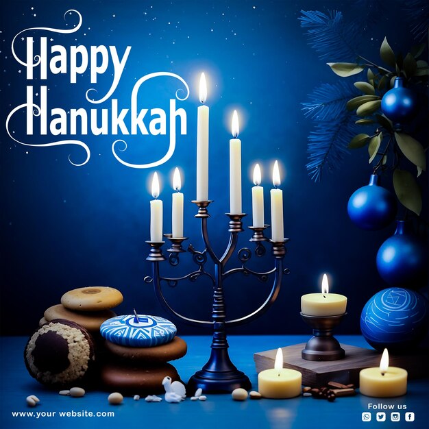 Free PSD happy hanukkah social media post design