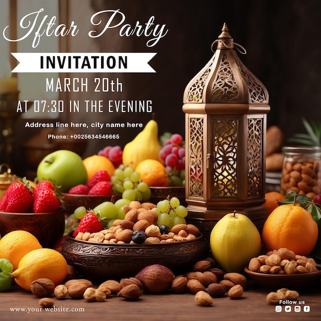 Free PSD iftar party invitation card social media post template design