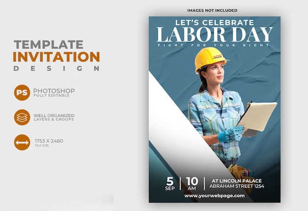 Free PSD labor day invitation template