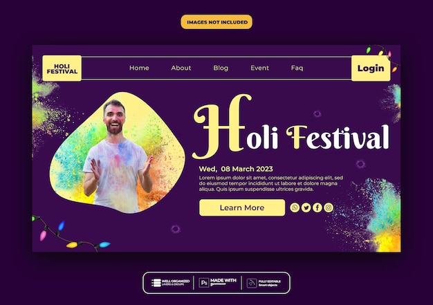 PSD free psd landing page holi festival design template