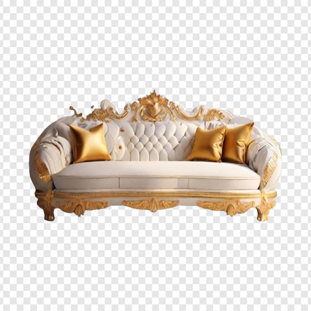 Free PSD luxury white and golden sofa png isolated on transparent background