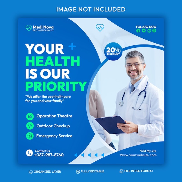 Free PSD medical health social media and instagram post banner