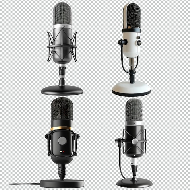 Free PSD microphone set isolated on transparent background