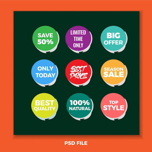 PSD free psd sale different color labels collection