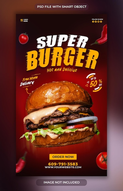 Free PSD super burger facebook and instagram story template