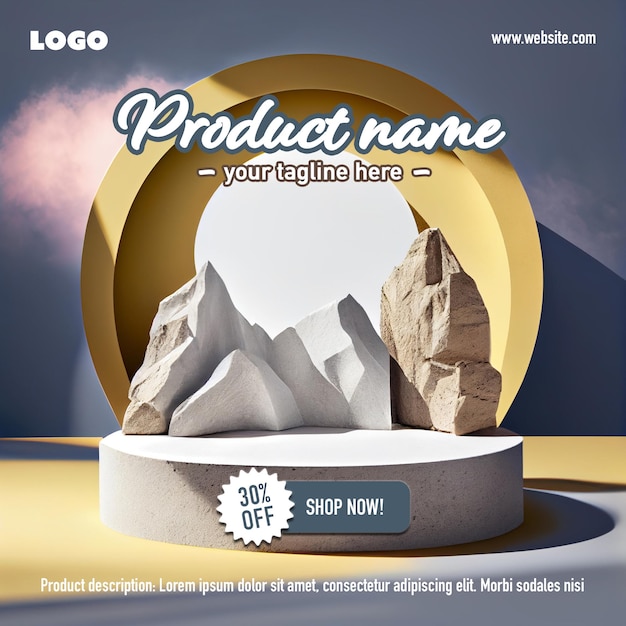 Free PSD template with product podium display product advertising square size template