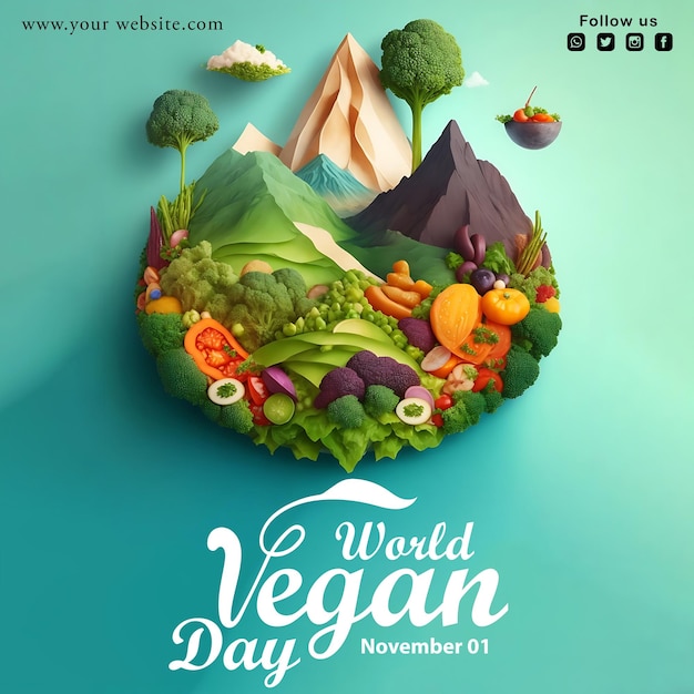 Free PSD World Vegan Day social media post design