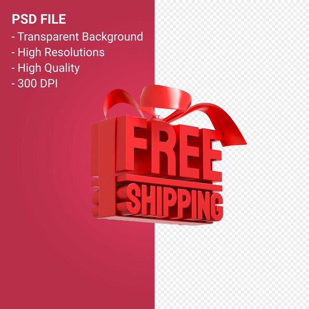 Free shipping sale with bow and ribbon 3d design isolated 