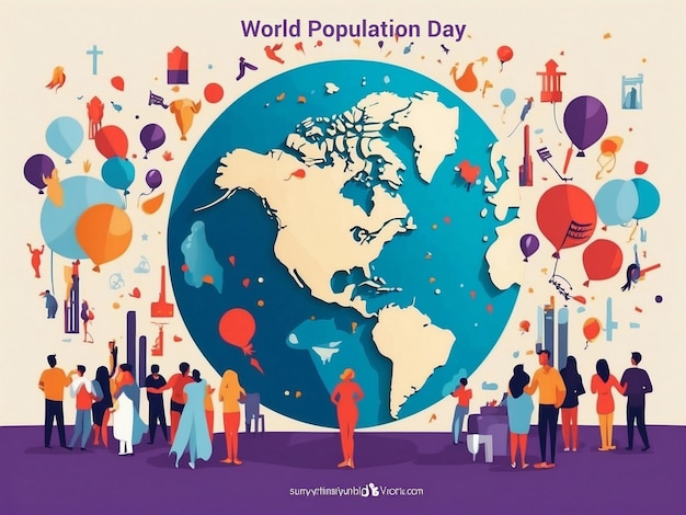 PSD free vector gradient world population day background with world map