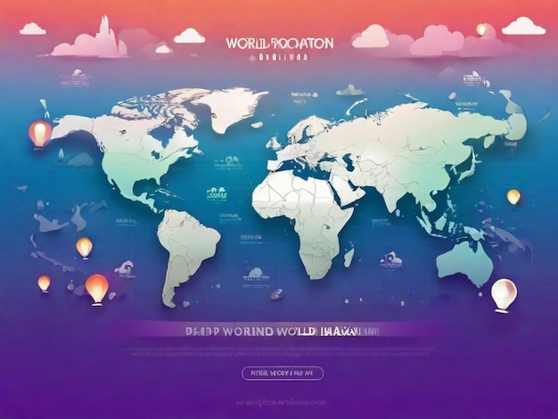 PSD free vector gradient world population day background with world map