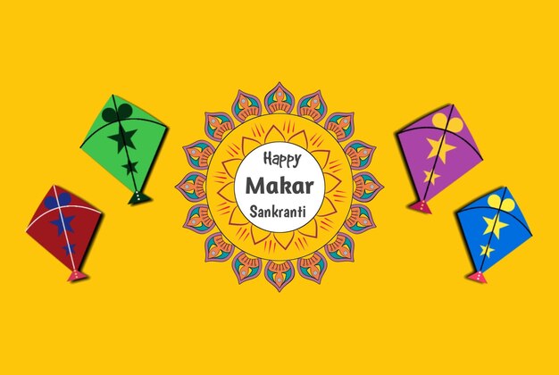 Free Vector Happy Makar Sankranti Sun and kite Vector