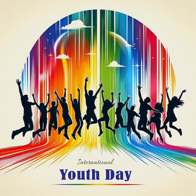 PSD free vector of happy youth day background with colorful silhouettes