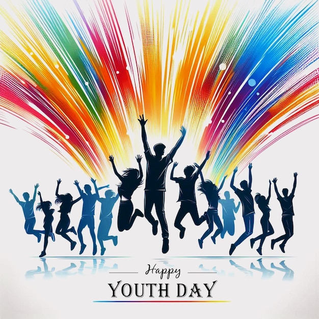 PSD free vector of happy youth day background with colorful silhouettes