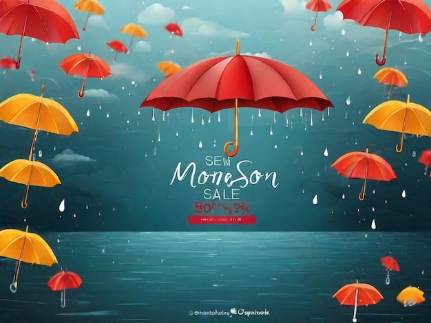 Free vector monsoon season sale background with umbrella