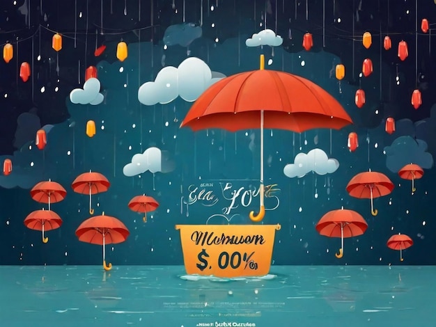 Free vector monsoon season sale background with umbrella