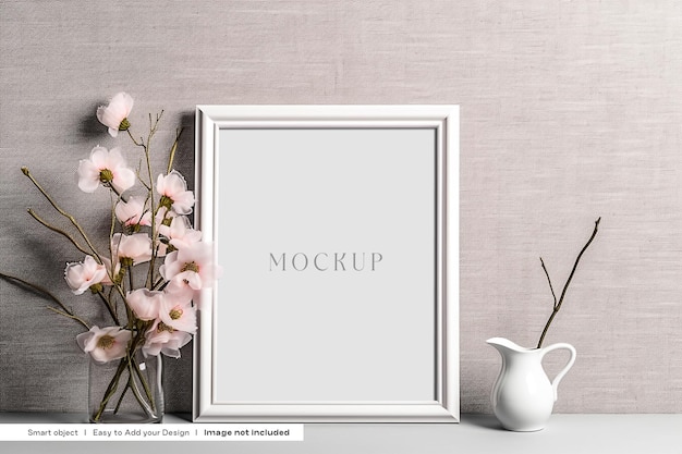 Free White frame mockup with flowers