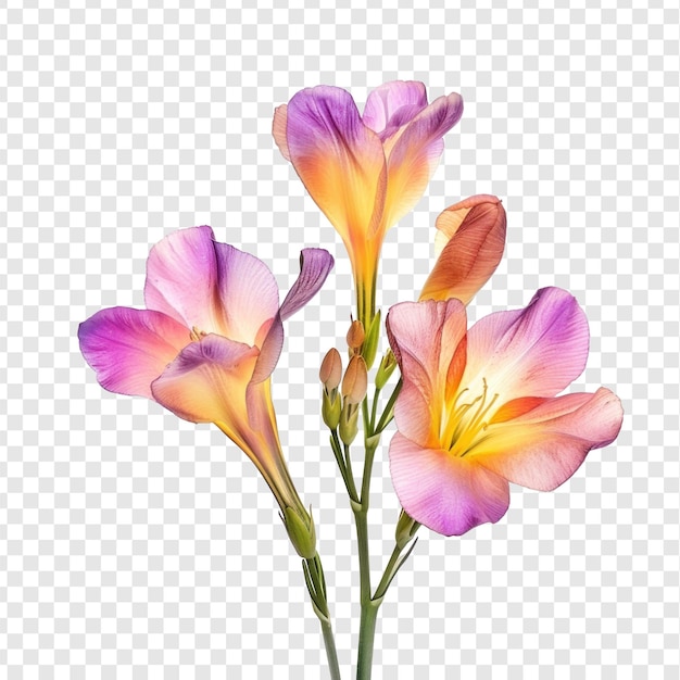 PSD freesia flower front view full length isolate on transparency background