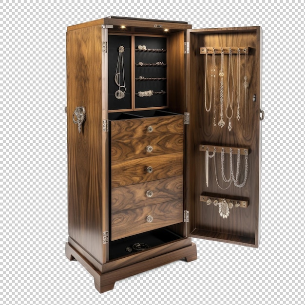 Freestanding jewelry armoire isolated on transparent background Generative AI