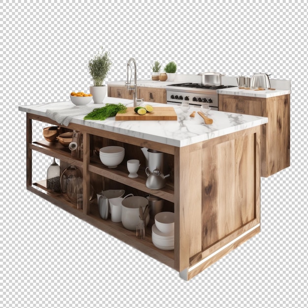 Freestanding kitchen island isolated on transparent background Generative AI