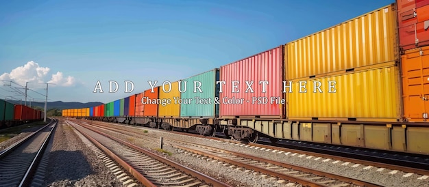 PSD freight train carrying colorful cargo containers on tracks