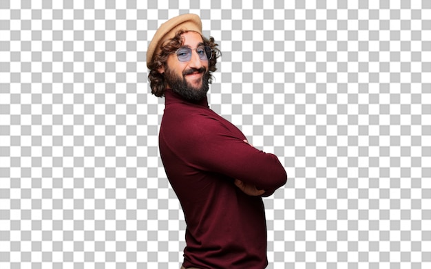 PSD french artist with a beret happy expression