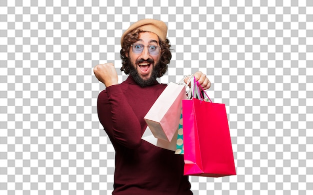 PSD french artist with a beret and shopping bags