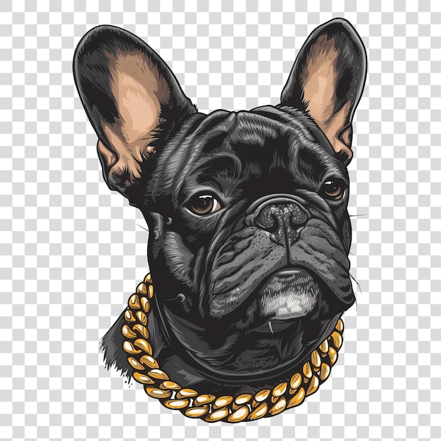 French Bulldog with thick gold chain dog collar on vector art isolated on transparent background