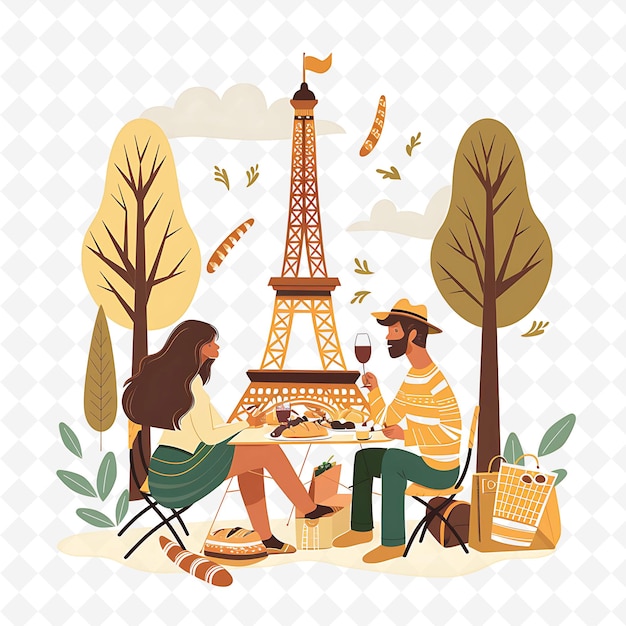 French Characters Enjoying a Picnic Design Is Romantic and E Illustration Cutural Landscape View