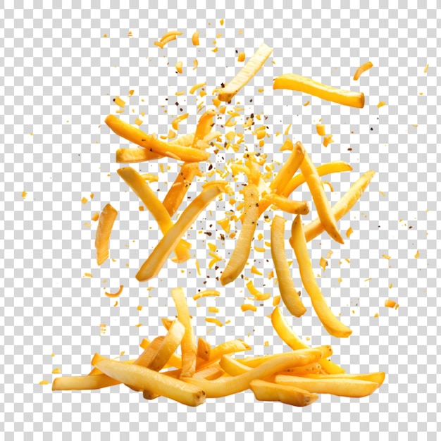 French fries explosion isolated on a transparent background