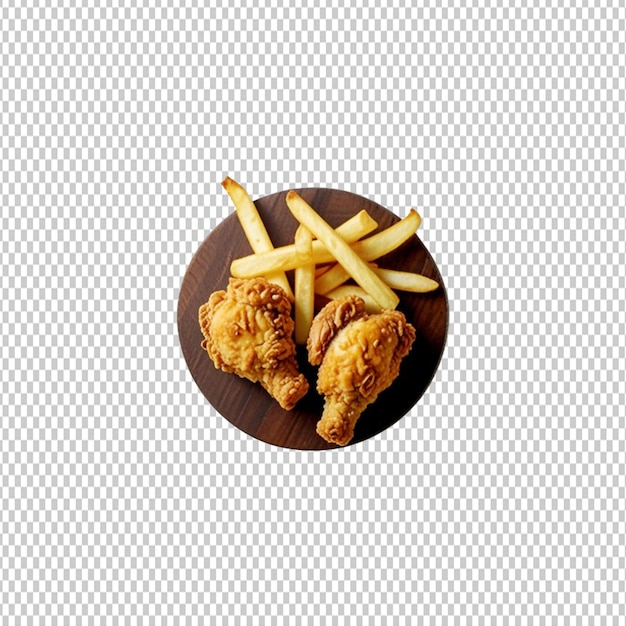 PSD french fries and fried chicken isolated on a transparent background