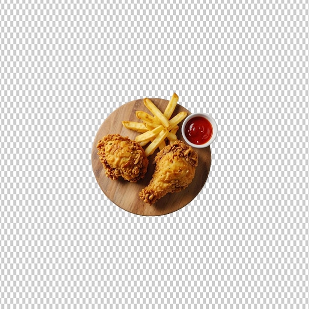 PSD french fries and fried chicken isolated on a transparent background