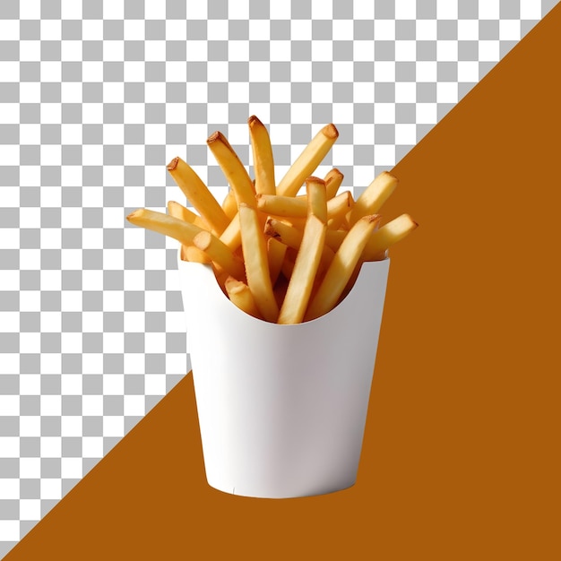 PSD french fries in a white box isolated on a transparent background