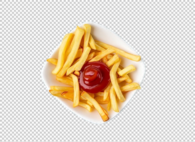 French Friesh With Ketchup In White Plate On Alpha Layer