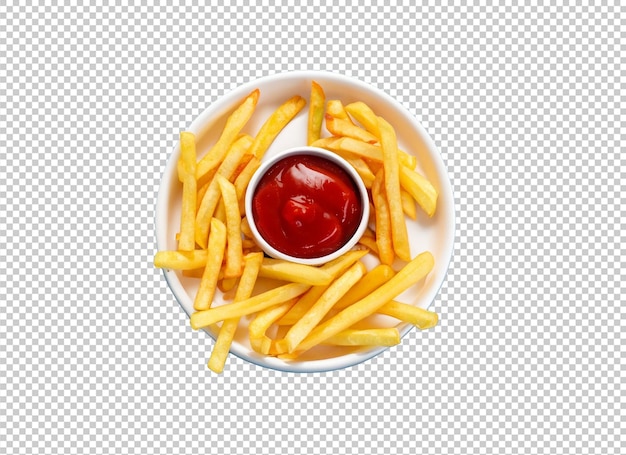 French Friesh With Ketchup In White Plate On Alpha Layer