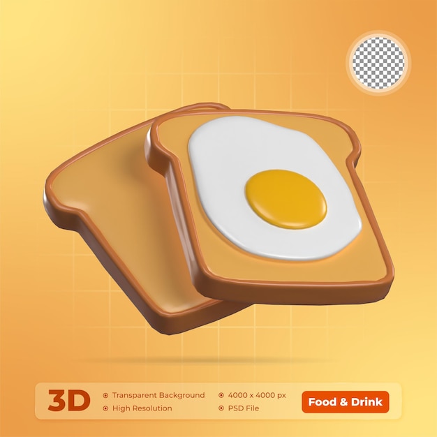 French Toast With Eggs 3D illustration Icon Foods and Drinks with Transparent Background